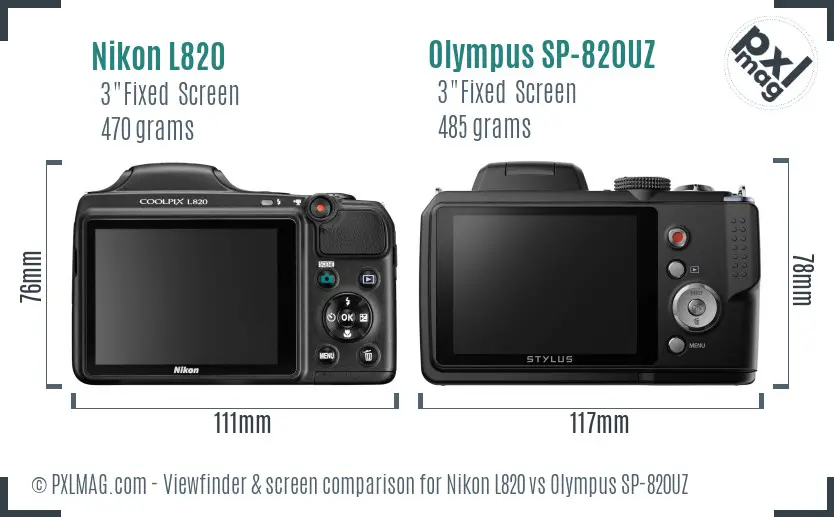 Nikon L820 vs Olympus SP-820UZ Screen and Viewfinder comparison