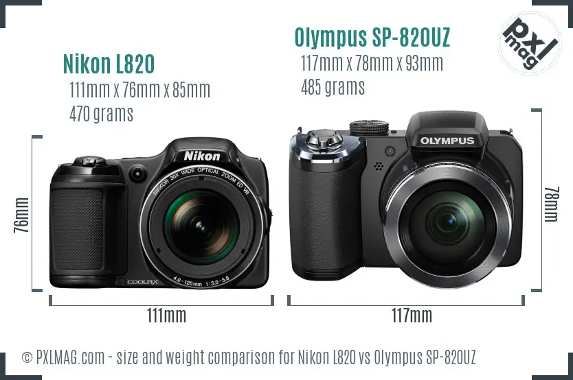 Nikon L820 vs Olympus SP-820UZ size comparison