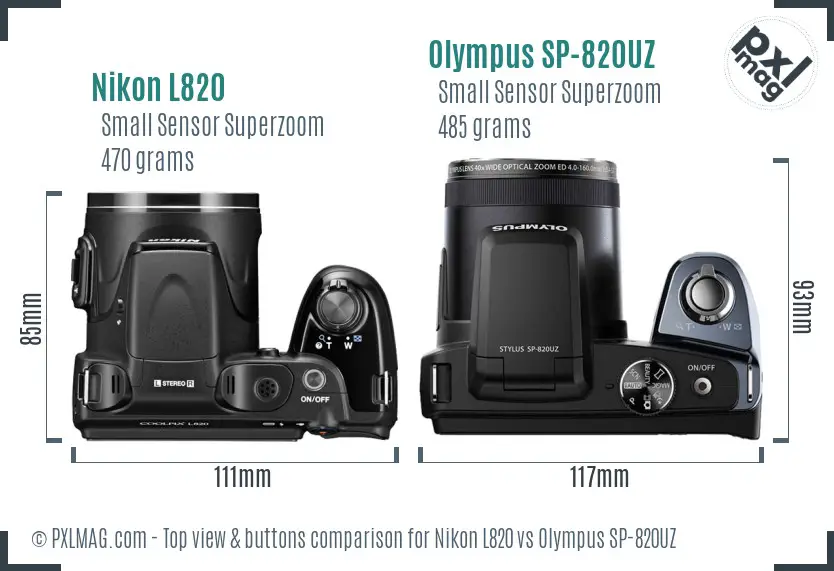Nikon L820 vs Olympus SP-820UZ top view buttons comparison