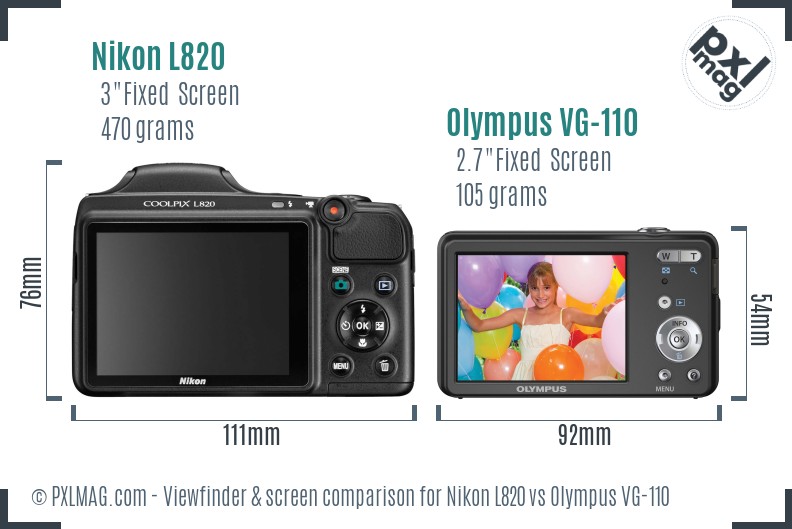 Nikon L820 vs Olympus VG-110 Screen and Viewfinder comparison