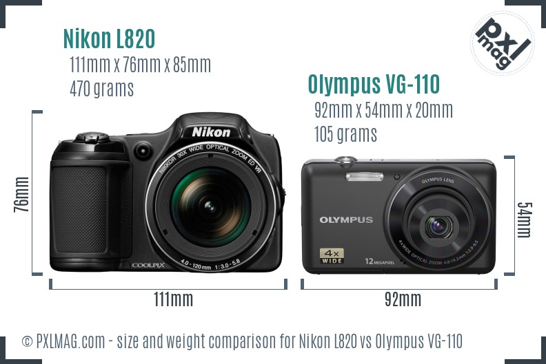 Nikon L820 vs Olympus VG-110 size comparison