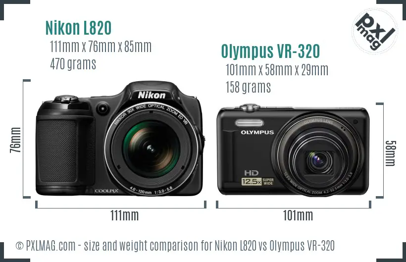 Nikon L820 vs Olympus VR-320 size comparison