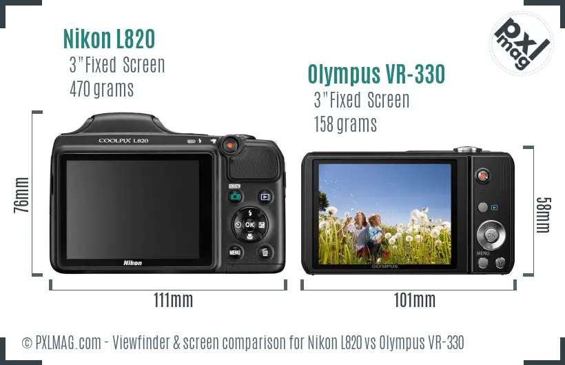 Nikon L820 vs Olympus VR-330 Screen and Viewfinder comparison