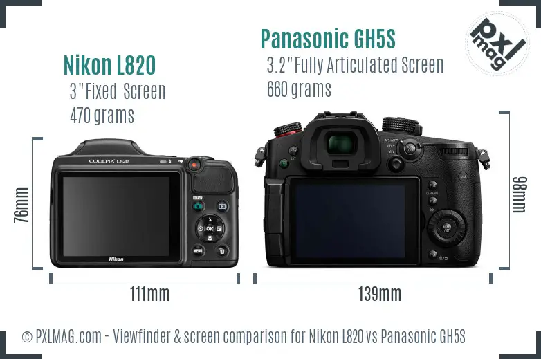 Nikon L820 vs Panasonic GH5S Screen and Viewfinder comparison