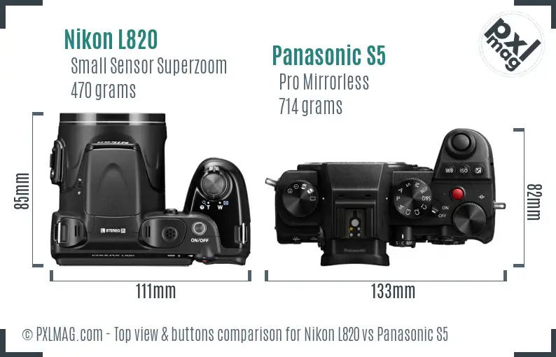 Nikon L820 vs Panasonic S5 top view buttons comparison