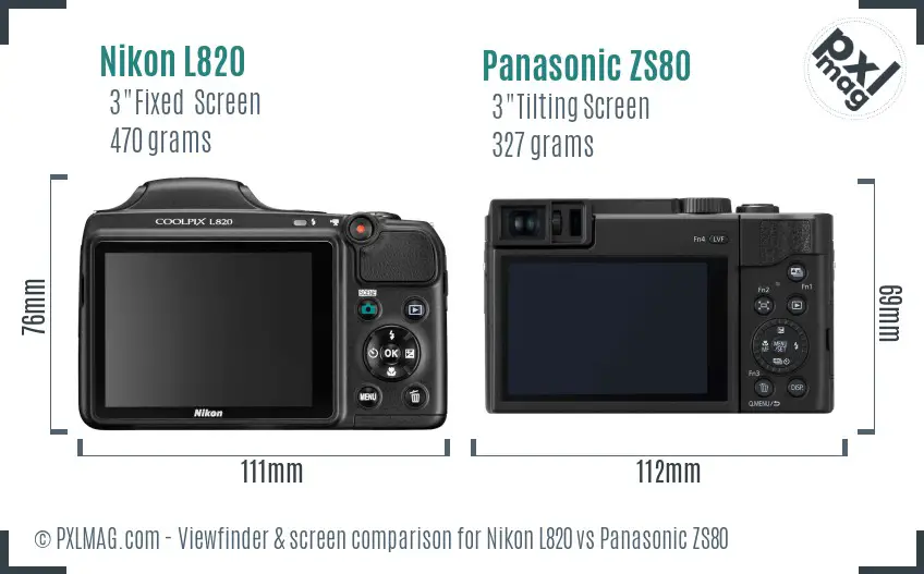 Nikon L820 vs Panasonic ZS80 Screen and Viewfinder comparison