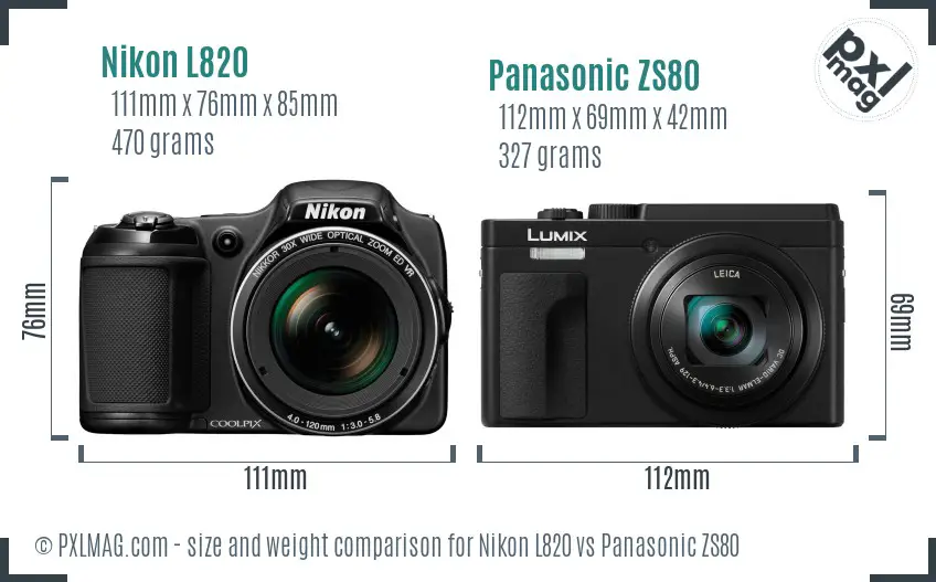 Nikon L820 vs Panasonic ZS80 size comparison