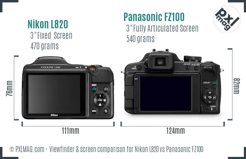 Nikon L820 vs Panasonic FZ100 Screen and Viewfinder comparison