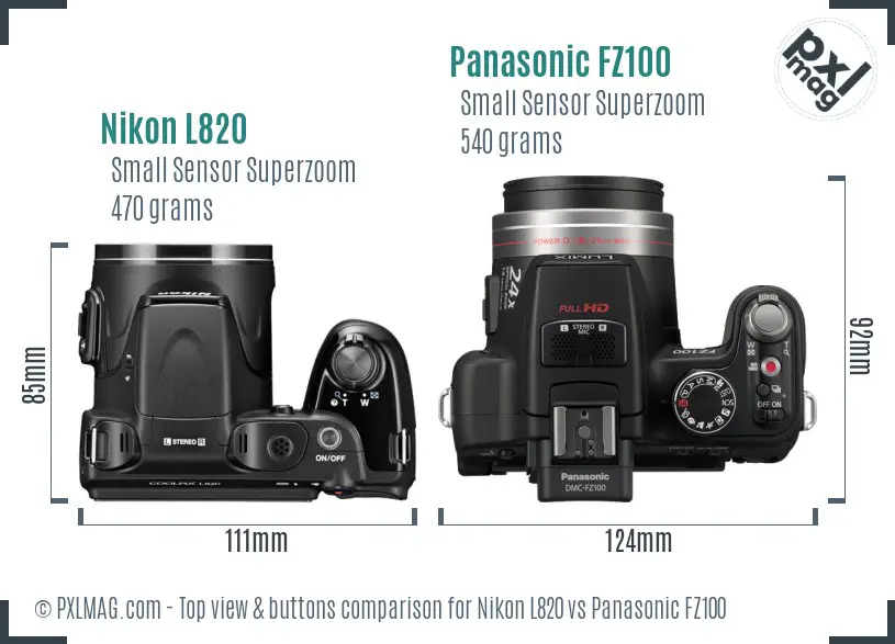 Nikon L820 vs Panasonic FZ100 top view buttons comparison