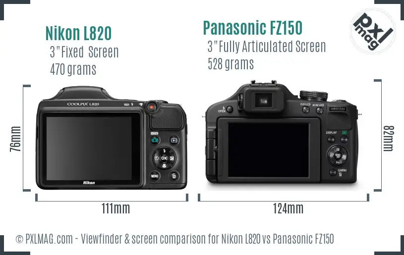 Nikon L820 vs Panasonic FZ150 Screen and Viewfinder comparison