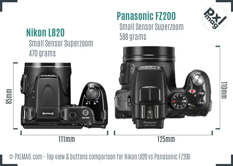 Nikon L820 vs Panasonic FZ200 top view buttons comparison