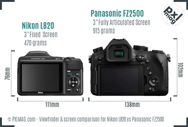 Nikon L820 vs Panasonic FZ2500 Screen and Viewfinder comparison