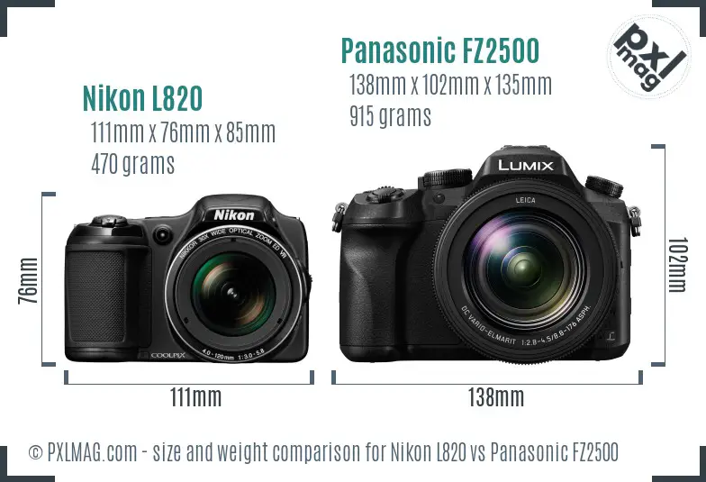 Nikon L820 vs Panasonic FZ2500 size comparison