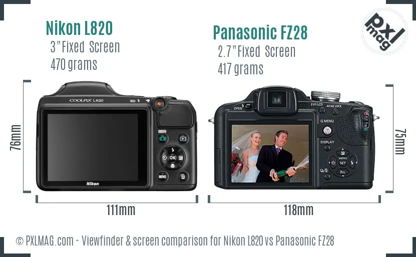 Nikon L820 vs Panasonic FZ28 Screen and Viewfinder comparison Nikon L820 vs Panasonic FZ28 Screen and Viewfinder comparison
