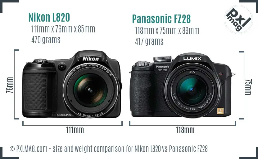 Nikon L820 vs Panasonic FZ28 size comparison Nikon L820 vs Panasonic FZ28 size comparison