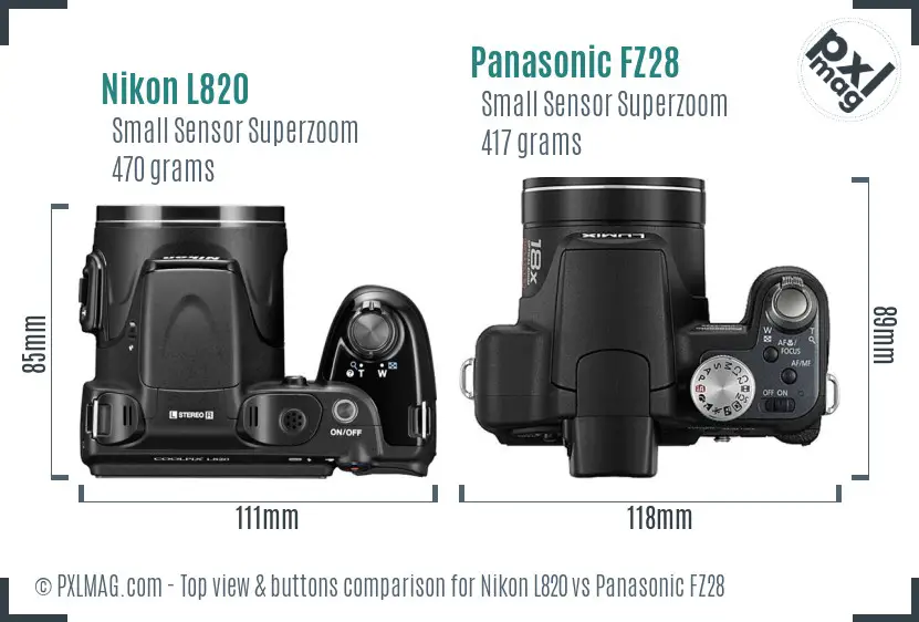 Nikon L820 vs Panasonic FZ28 top view buttons comparison Nikon L820 vs Panasonic FZ28 top view buttons comparison