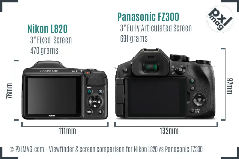 Nikon L820 vs Panasonic FZ300 Screen and Viewfinder comparison