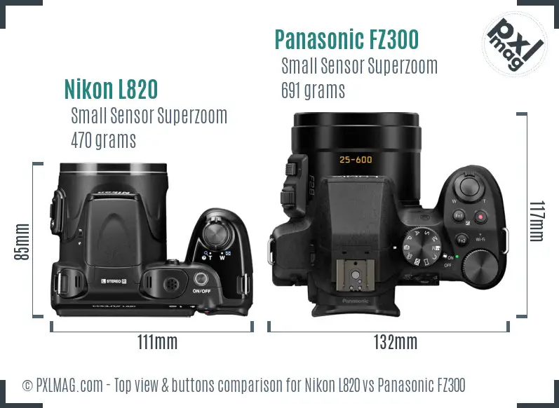 Nikon L820 vs Panasonic FZ300 top view buttons comparison