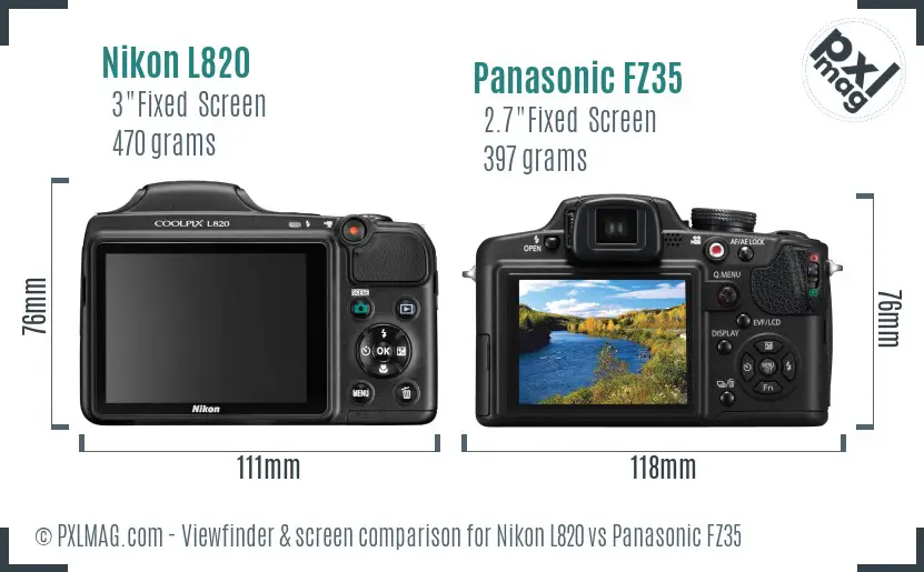 Nikon L820 vs Panasonic FZ35 Screen and Viewfinder comparison