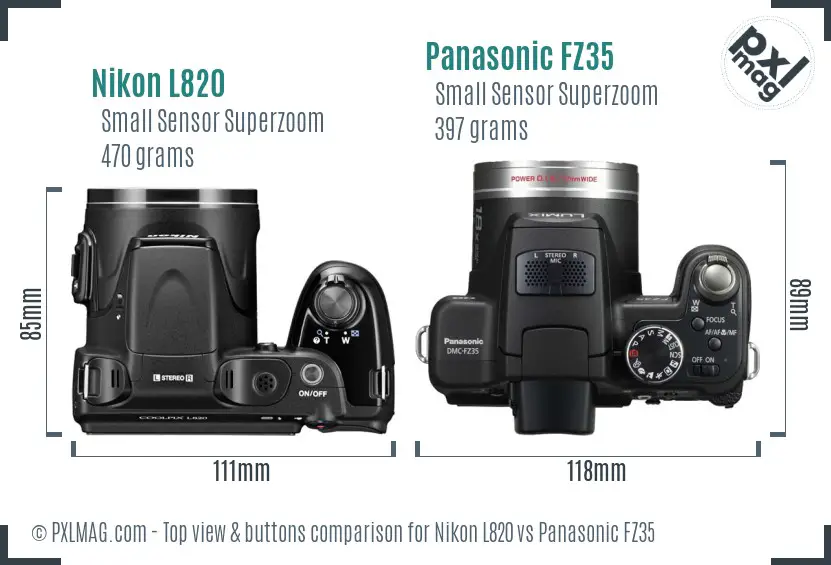 Nikon L820 vs Panasonic FZ35 top view buttons comparison