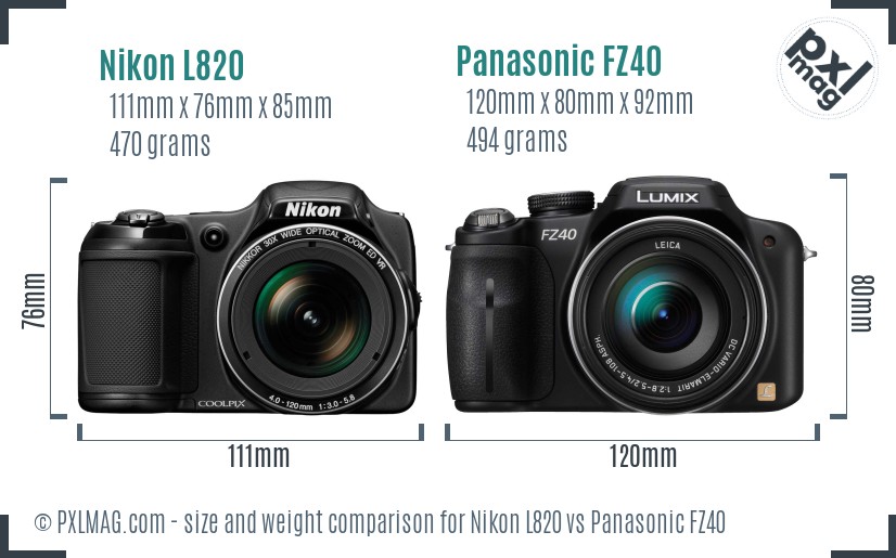 Nikon L820 vs Panasonic FZ40 size comparison Nikon L820 vs Panasonic FZ40 size comparison