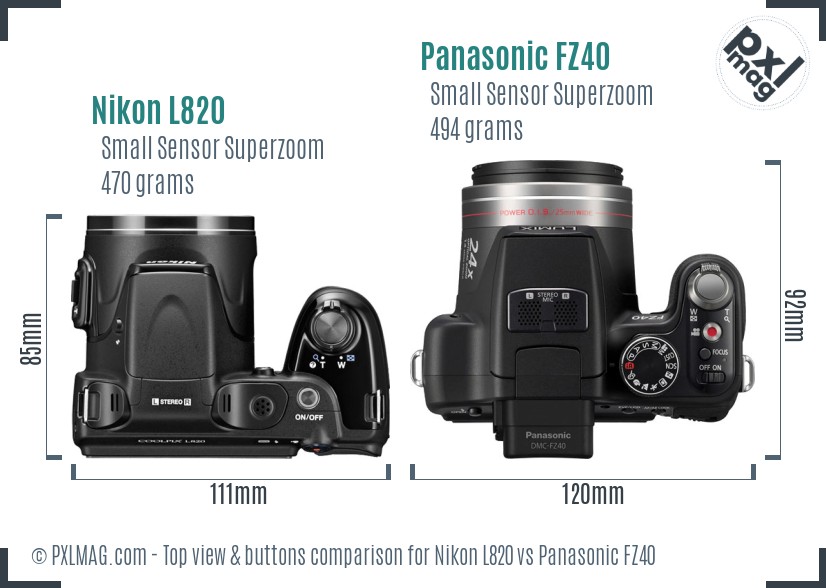 Nikon L820 vs Panasonic FZ40 top view buttons comparison
