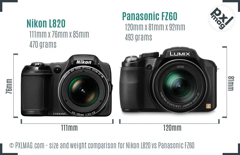 Nikon L820 vs Panasonic FZ60 size comparison Nikon L820 vs Panasonic FZ60 size comparison
