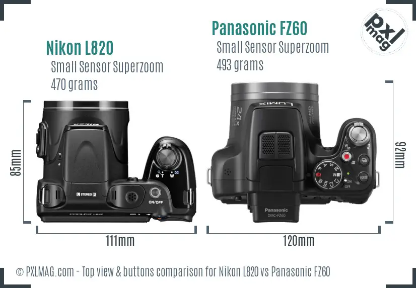 Nikon L820 vs Panasonic FZ60 top view buttons comparison Nikon L820 vs Panasonic FZ60 top view buttons comparison