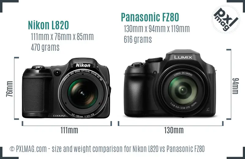 Nikon L820 vs Panasonic FZ80 size comparison