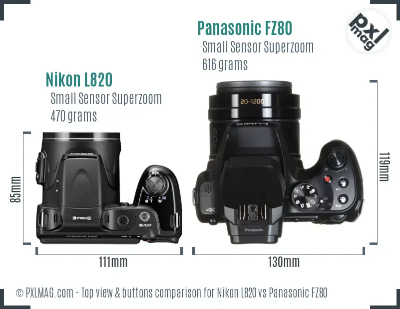 Nikon L820 vs Panasonic FZ80 top view buttons comparison