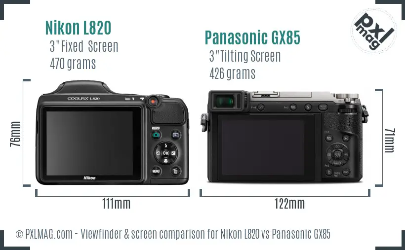 Nikon L820 vs Panasonic GX85 Screen and Viewfinder comparison