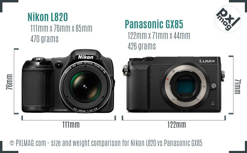Nikon L820 vs Panasonic GX85 size comparison