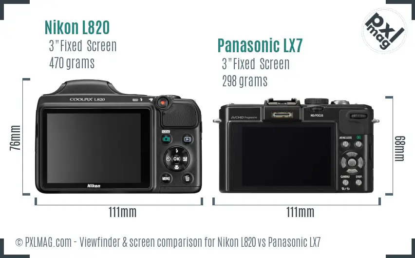 Nikon L820 vs Panasonic LX7 Screen and Viewfinder comparison