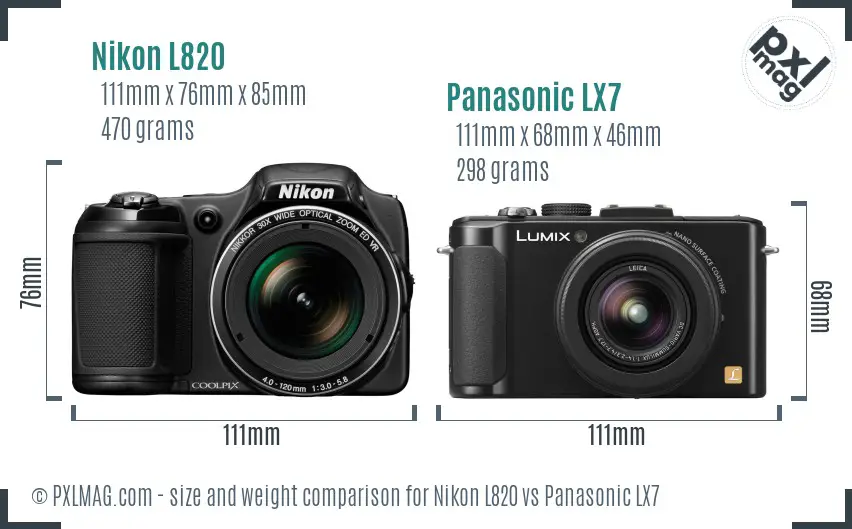 Nikon L820 vs Panasonic LX7 size comparison