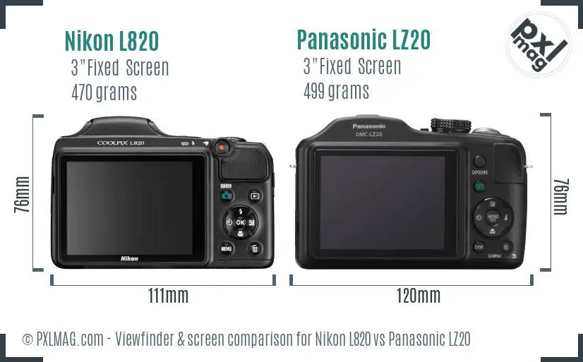 Nikon L820 vs Panasonic LZ20 Screen and Viewfinder comparison