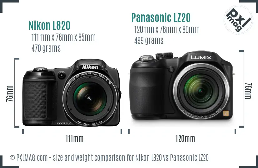 Nikon L820 vs Panasonic LZ20 size comparison