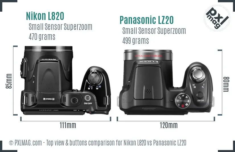 Nikon L820 vs Panasonic LZ20 top view buttons comparison