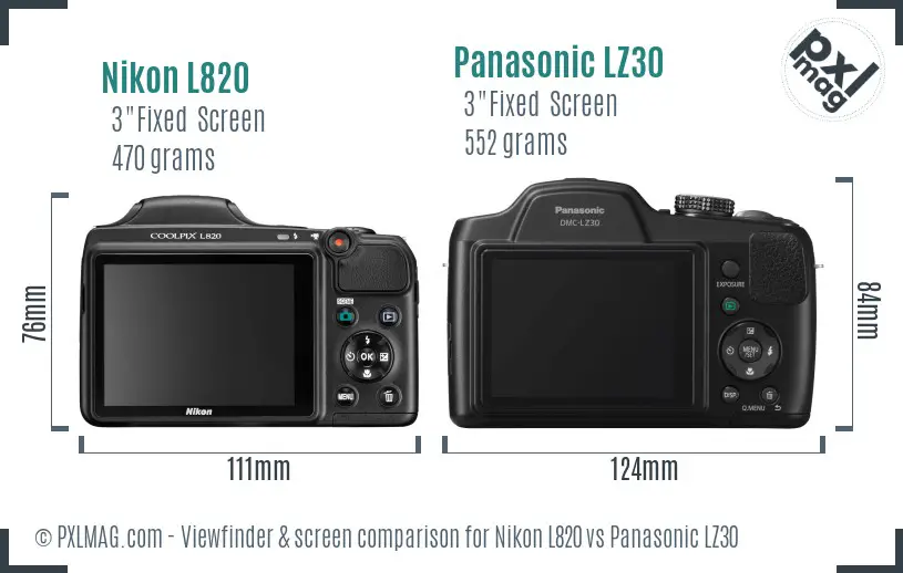 Nikon L820 vs Panasonic LZ30 Screen and Viewfinder comparison