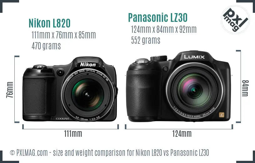 Nikon L820 vs Panasonic LZ30 size comparison