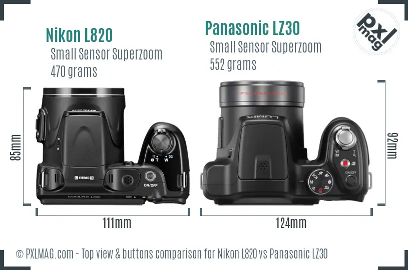 Nikon L820 vs Panasonic LZ30 top view buttons comparison
