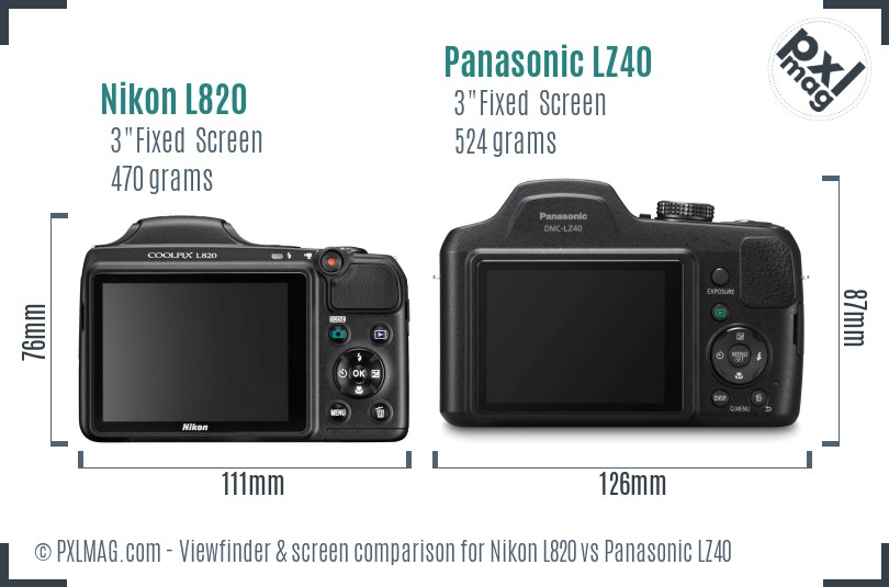 Nikon L820 vs Panasonic LZ40 Screen and Viewfinder comparison