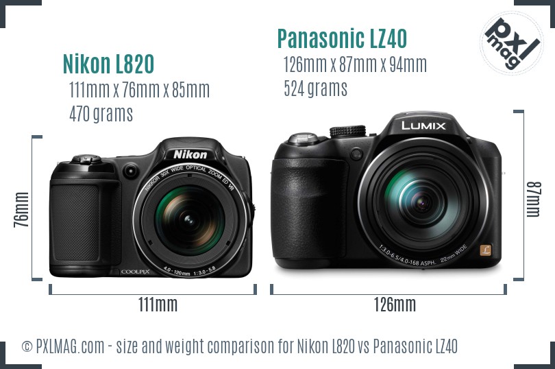 Nikon L820 vs Panasonic LZ40 size comparison