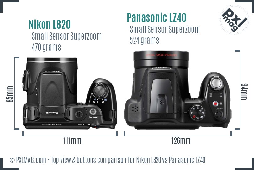 Nikon L820 vs Panasonic LZ40 top view buttons comparison