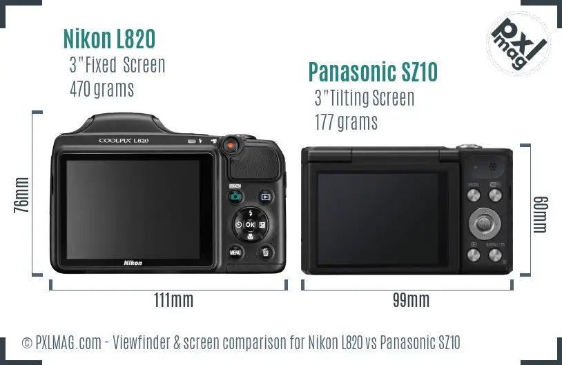 Nikon L820 vs Panasonic SZ10 Screen and Viewfinder comparison