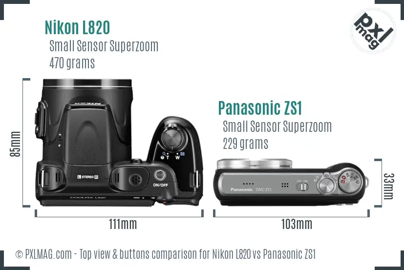 Nikon L820 vs Panasonic ZS1 top view buttons comparison Nikon L820 vs Panasonic ZS1 top view buttons comparison