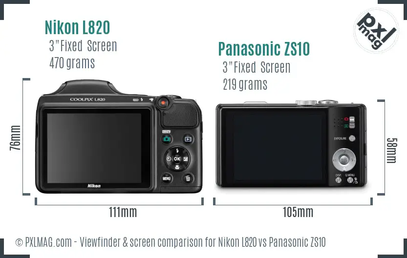 Nikon L820 vs Panasonic ZS10 Screen and Viewfinder comparison