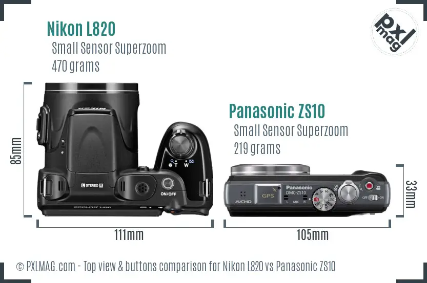 Nikon L820 vs Panasonic ZS10 top view buttons comparison