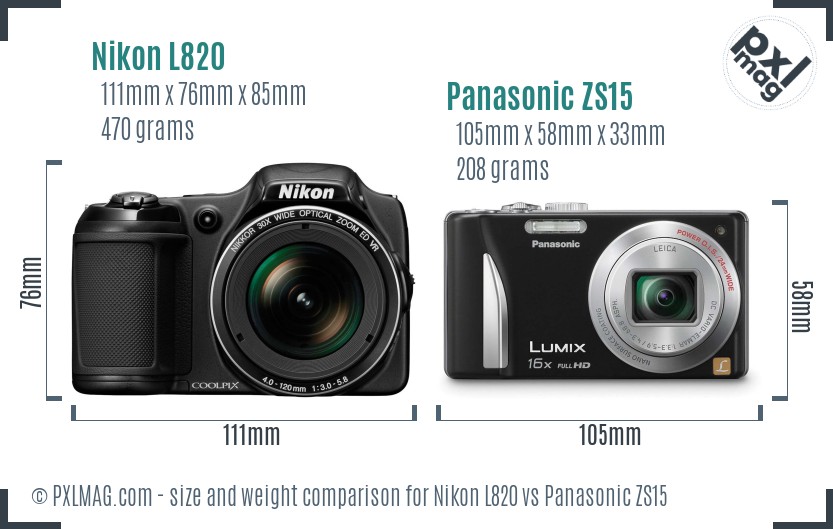 Nikon L820 vs Panasonic ZS15 size comparison