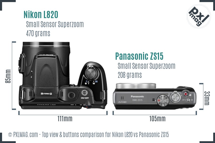 Nikon L820 vs Panasonic ZS15 top view buttons comparison