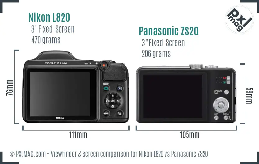 Nikon L820 vs Panasonic ZS20 Screen and Viewfinder comparison